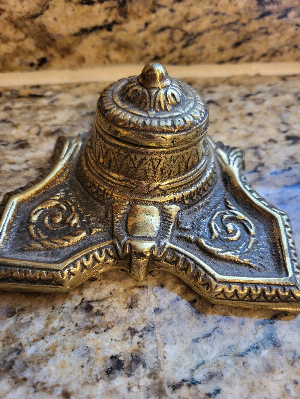 Antique French 19th Century 4.5 x 3 x 2 Inch Gilt Bronze Inkwell Base